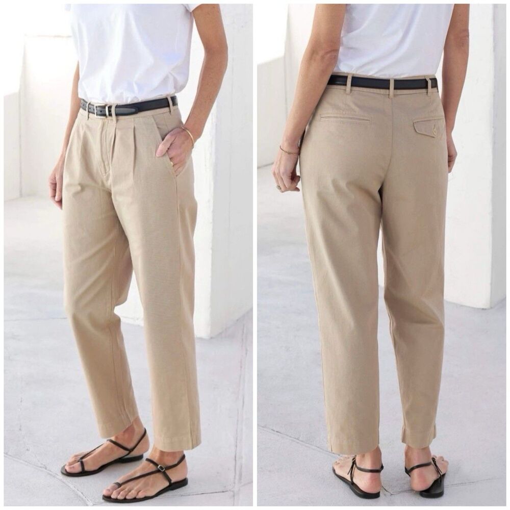 AYR Metropolitan Pleated Trouser Pants Sz 16 Beige Khaki High Rise Preppy 36X26